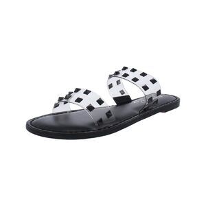 WILD PAIR Womens Black Double Band Ginnie Round Toe Slip On Slide Sandals 9 M
